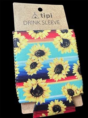 tipi Sunflower Drink Sleeve - Turquoise Yellow Floral Can Cooler
